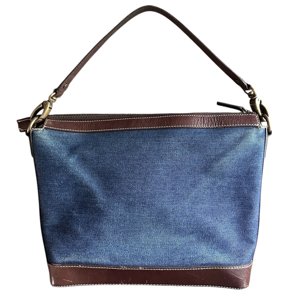 COPY - Via Spaga Denim Leather Handle & Trim Medium Bag Purse 13” X 9”